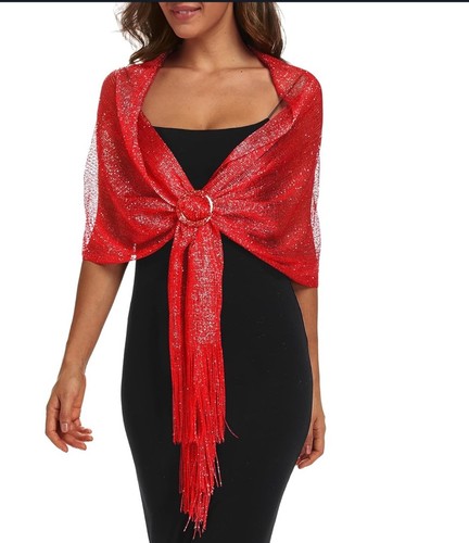 Red glitter shawl wrap with - red,