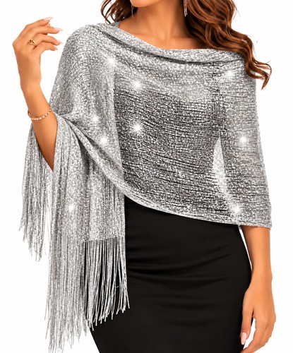 Silver shimmer shawl wrap - silver,