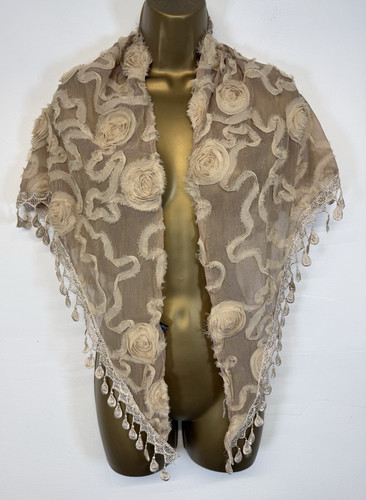 Beige shawl tapework - shawl, chiffon