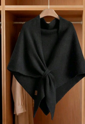 Black knitted shawl wrap - black,